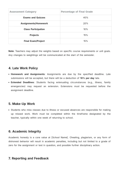 Free School Grading Policy Design Template to Edit Online
