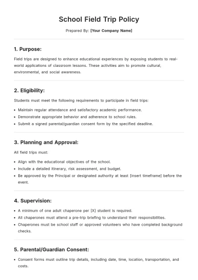 Free School Field Trip Policy Template to Edit Online