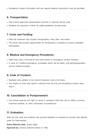 Free School Field Trip Policy Template to Edit Online