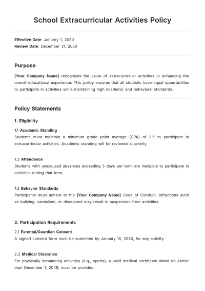 Free School Extracurricular Activities Policy Template to Edit Online