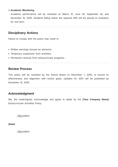 Free School Extracurricular Activities Policy Template to Edit Online