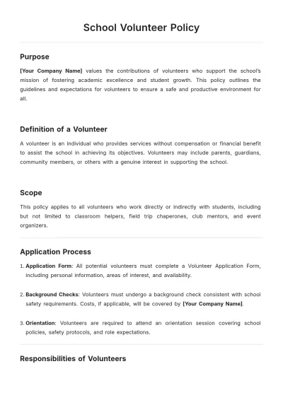Free School Volunteer Policy Template to Edit Online