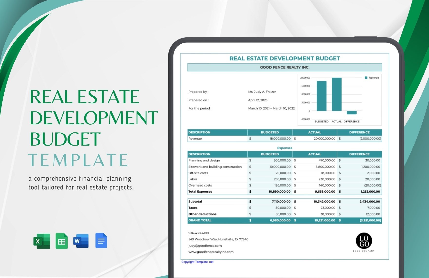 Real Estate Development Budget Template in Word, Google Docs, Excel, Google Sheets
