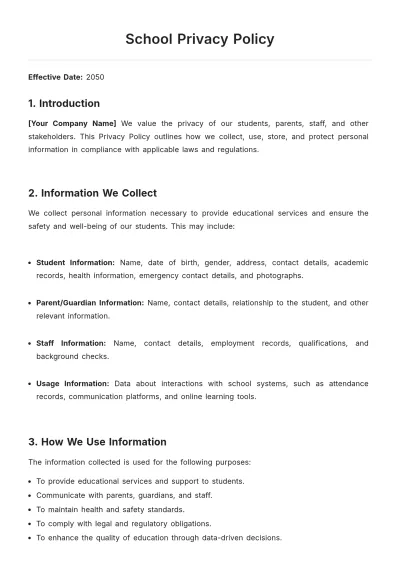 Free School Privacy Policy Template to Edit Online