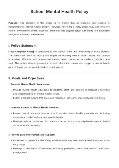 Free School Mental Health Policy Template to Edit Online