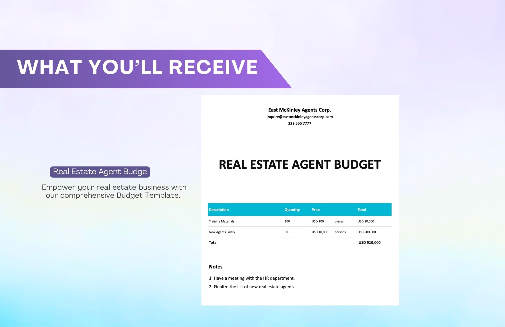 Real Estate Agent Budget Template