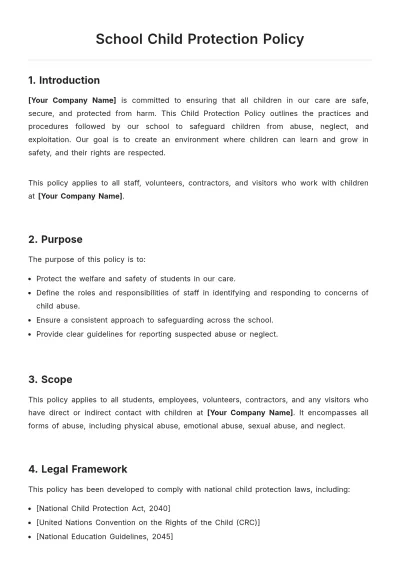 Free School Child Protection Policy Template to Edit Online