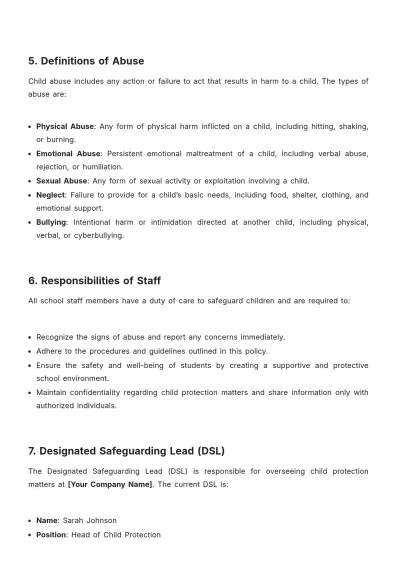 Free School Child Protection Policy Template to Edit Online