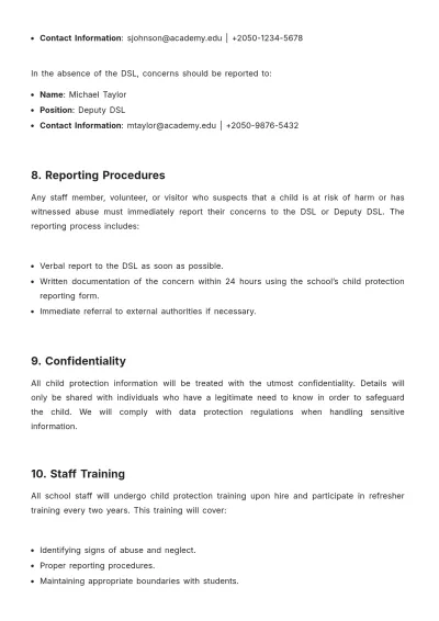 Free School Child Protection Policy Template to Edit Online