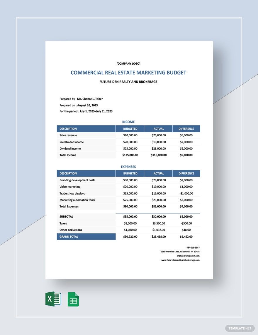 Commercial Real Estate Marketing Budget Template