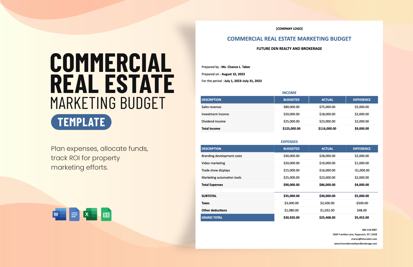 Free Commercial Real Estate Marketing Budget Template in Word, Google Docs, Excel, Google Sheets