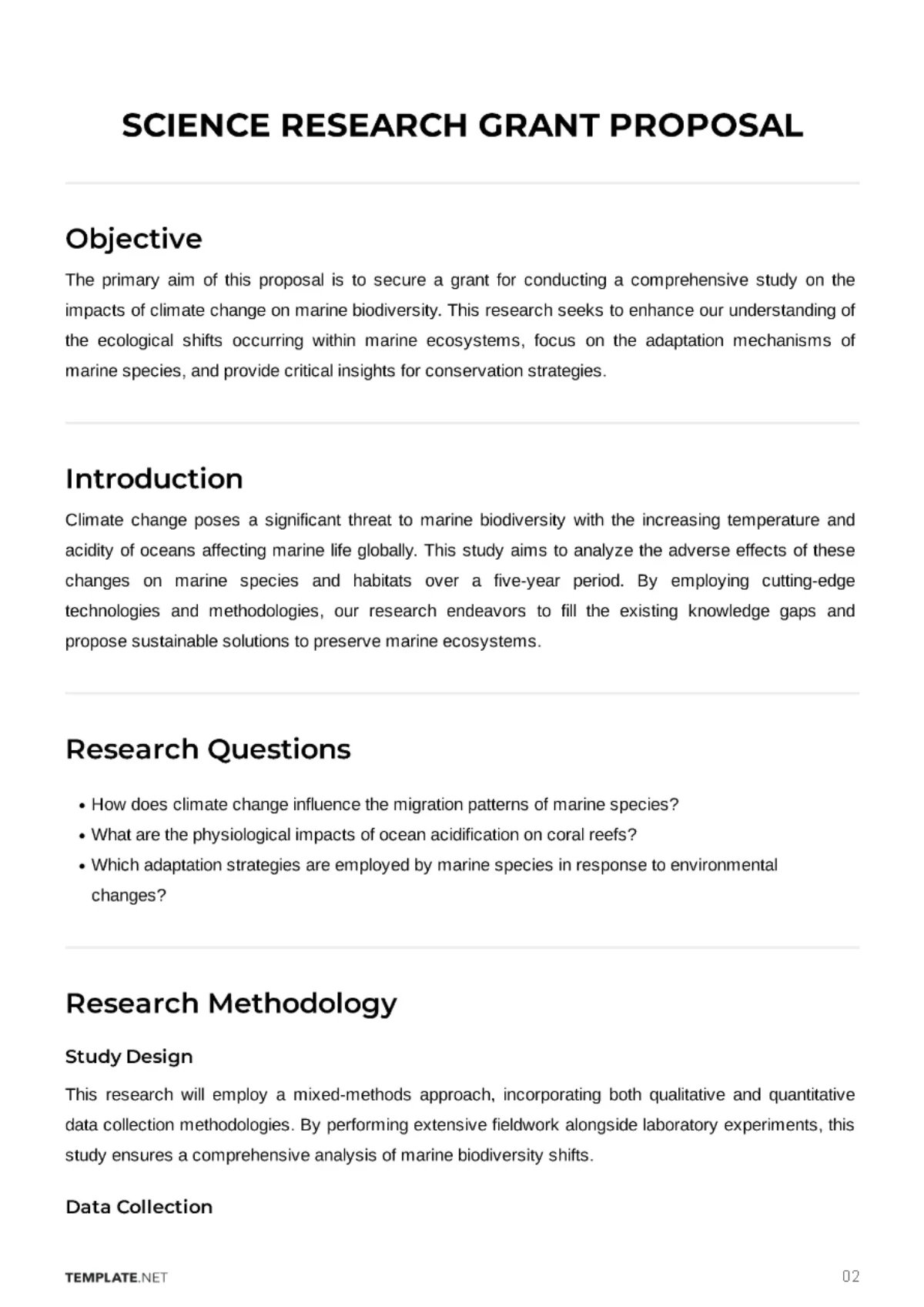Free Science Research Grant Proposal Template to Edit Online