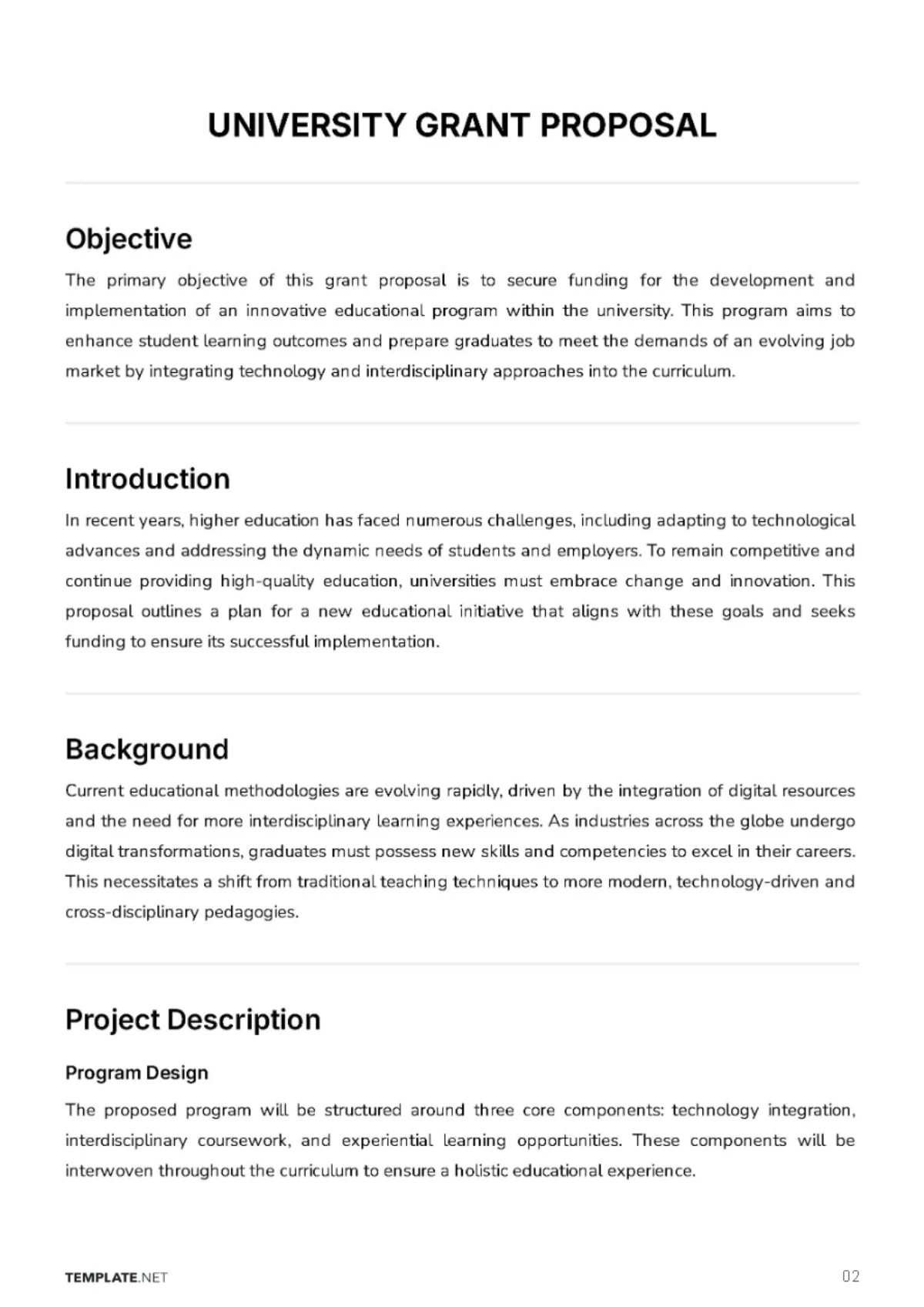 Free University Grant Proposal Template to Edit Online