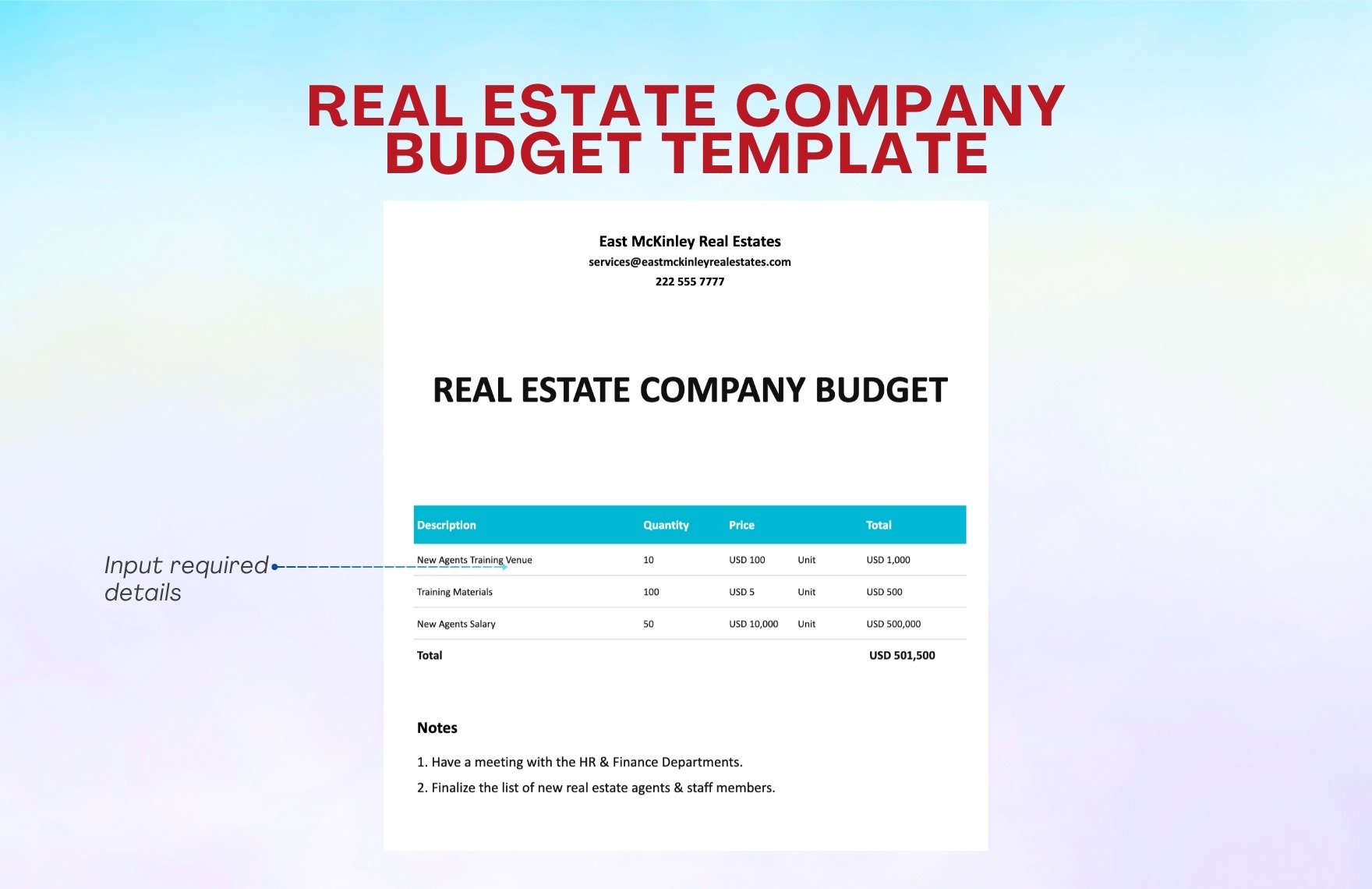 Real Estate Company Budget Template