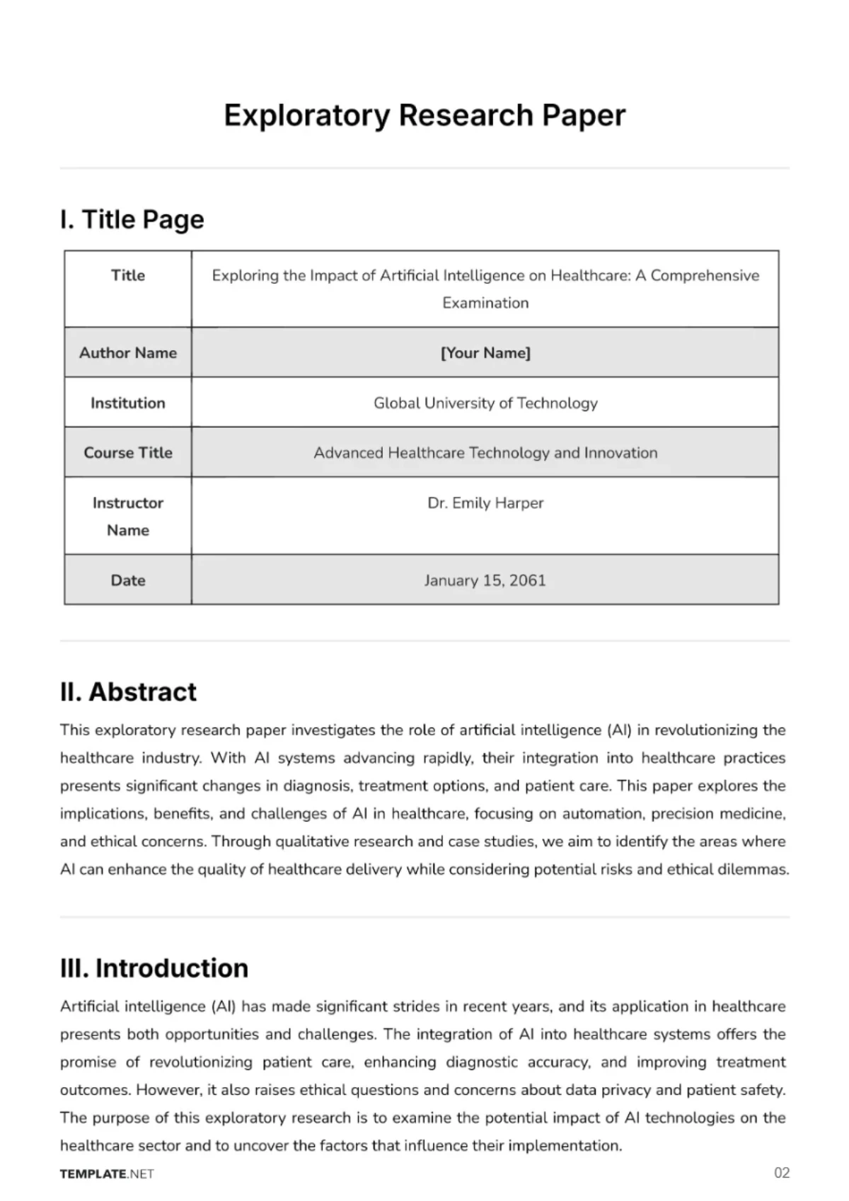 Free Exploratory Research Paper Template to Edit Online