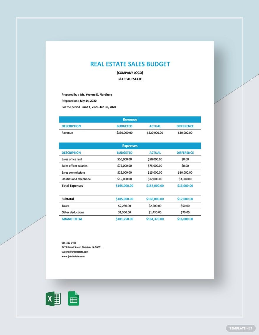 Free Real Estate Agency Sales Budget Template