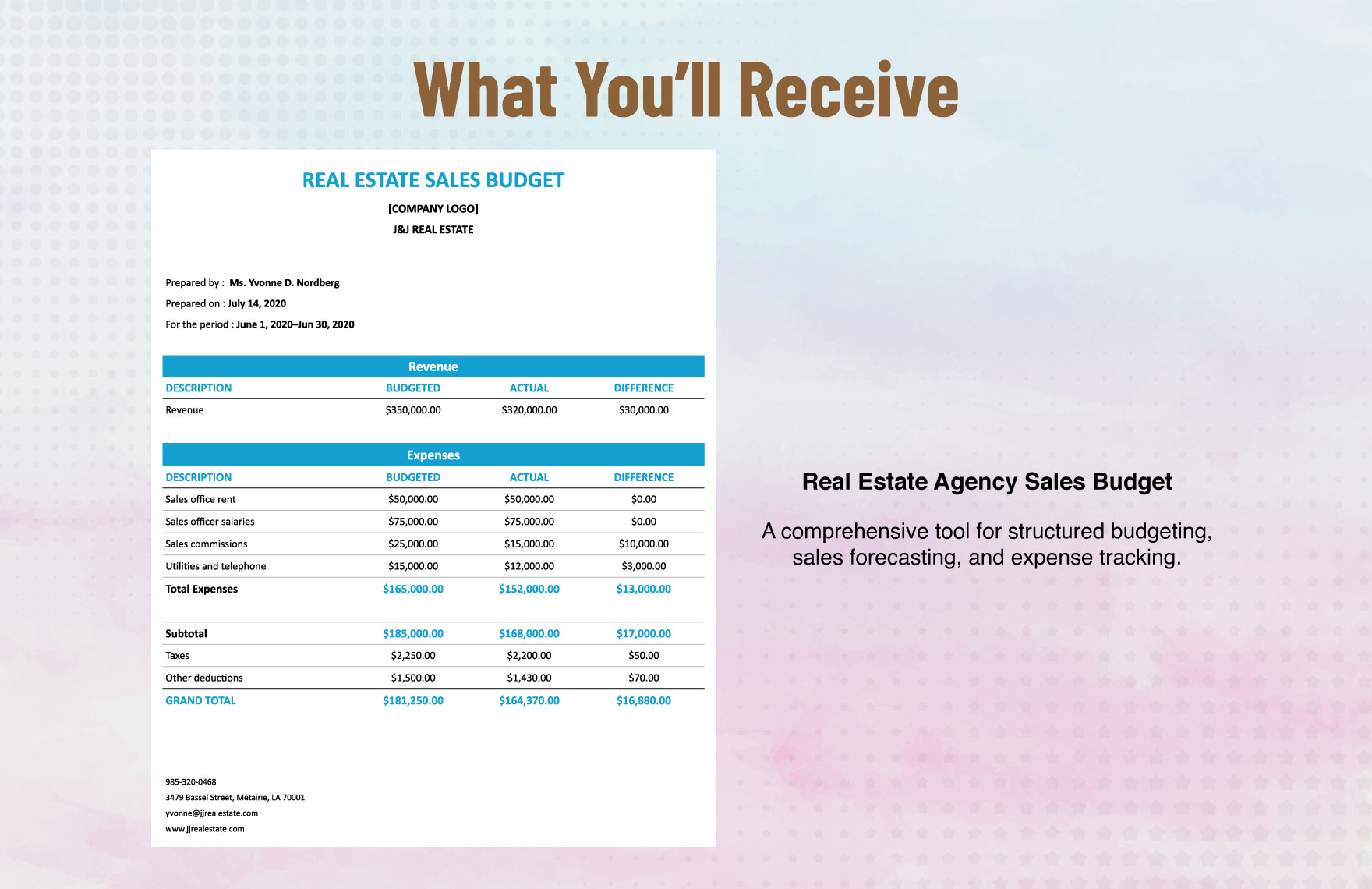 Real Estate Agency Sales Budget Template