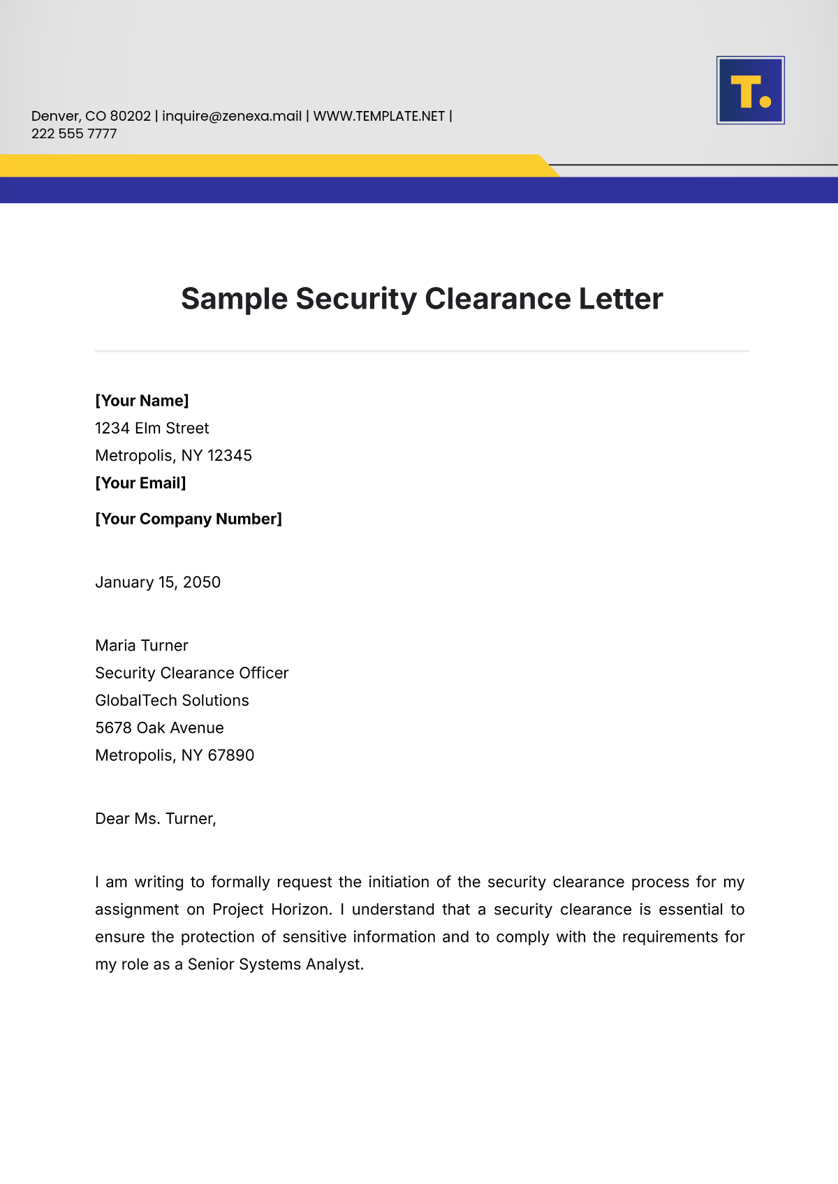 Sample Security Clearance Letter Template - Edit Online & Download