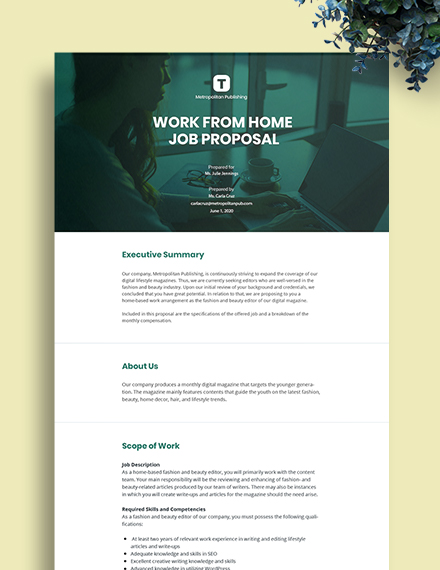 Free Simple Work From Home Proposal