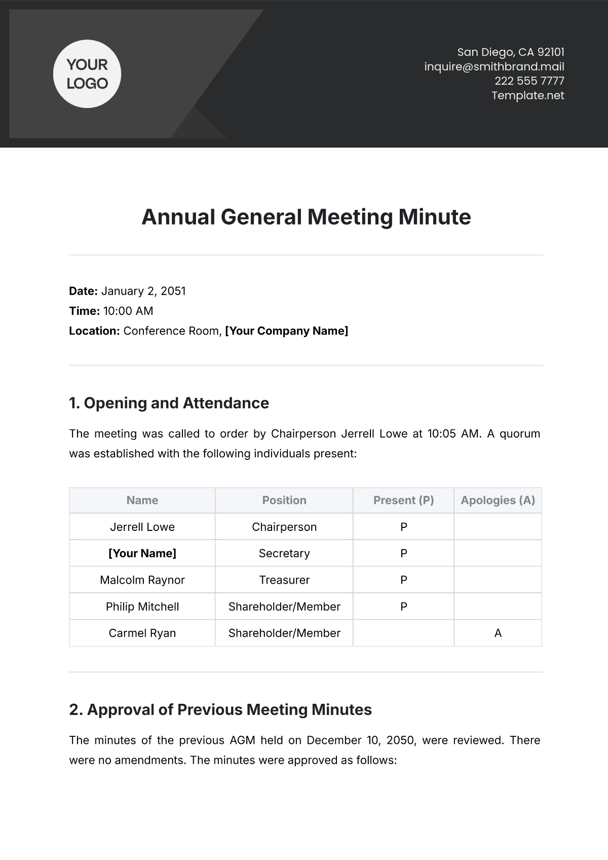 Free Annual General Meeting Minute Template