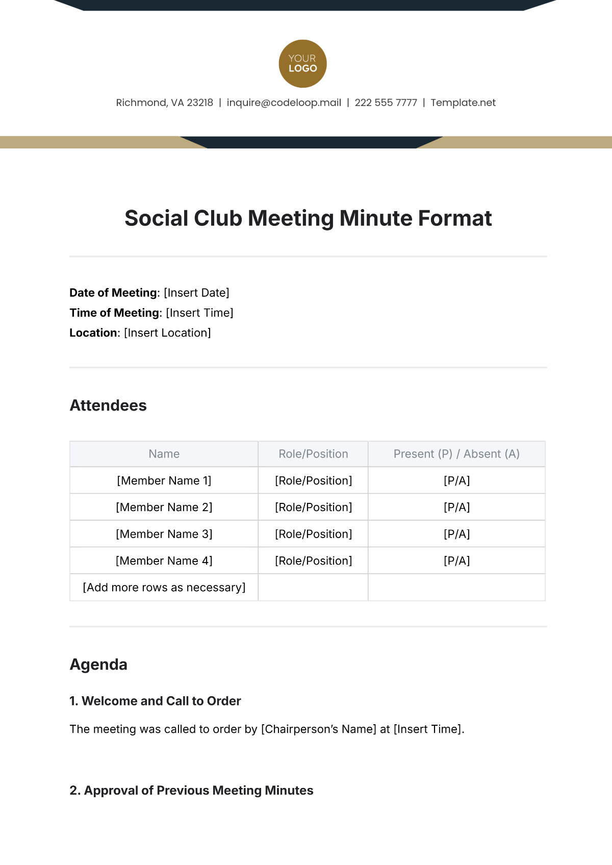 Free Social Club Meeting Minute Format Template