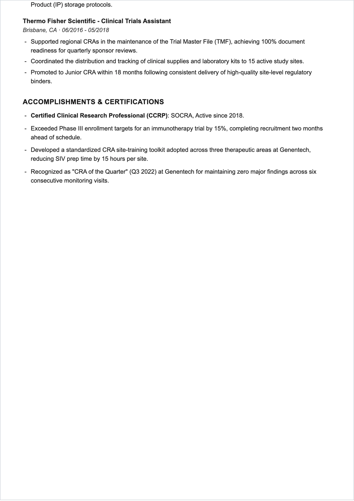 Free Clinical Research ATS Resume Template, AI Resume Builder