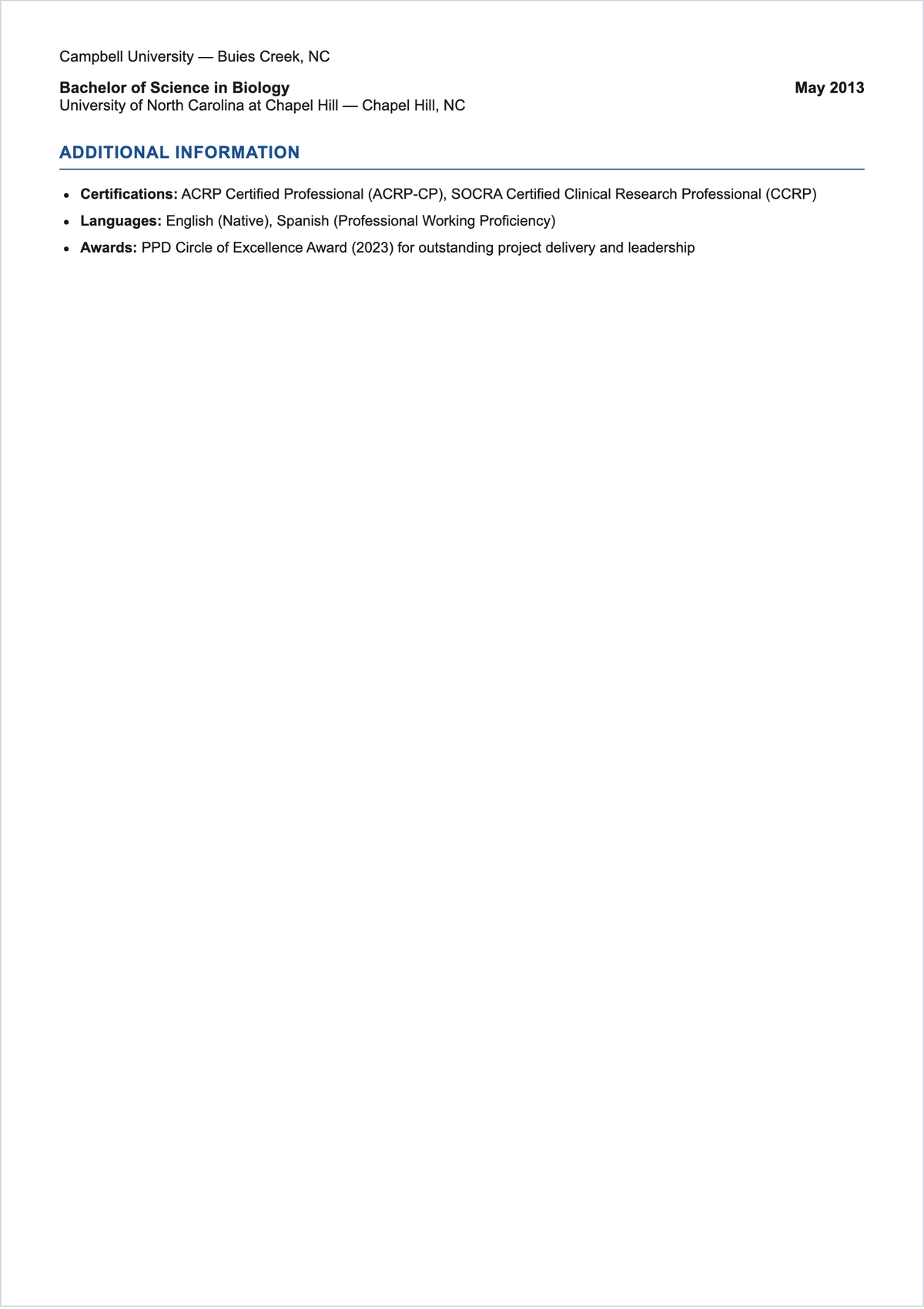 Free Team Leader Clinical Research ATS Resume Template