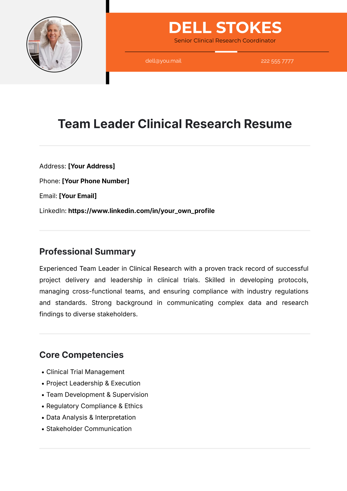 Free Team Leader Clinical Research Resume Template