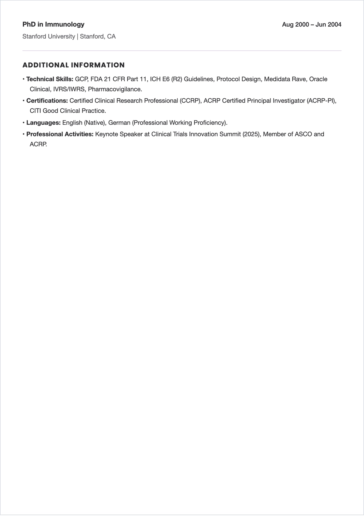 Free Principal Investigator Clinic Research ATS Resume Template