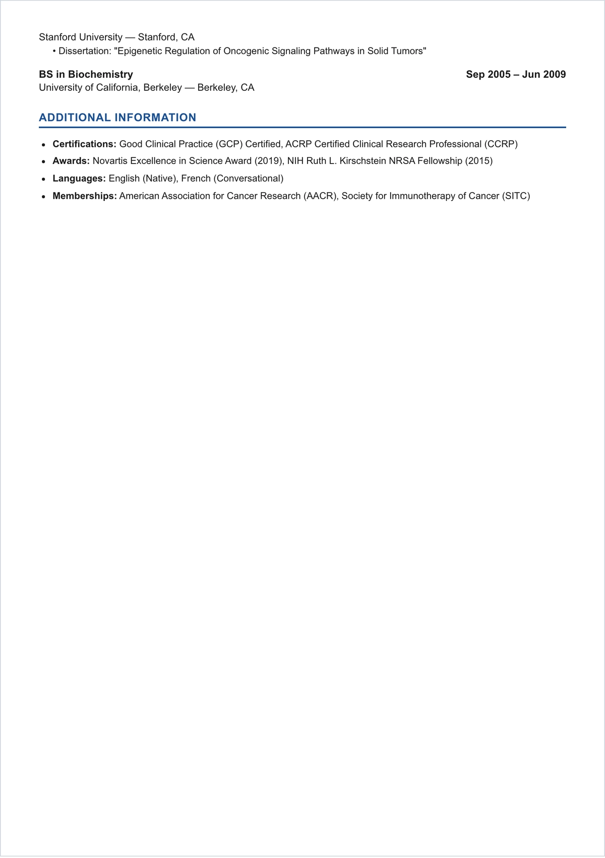 Free Biomarker Analysis Clinic ATS Resume Template, AI Resume Builder