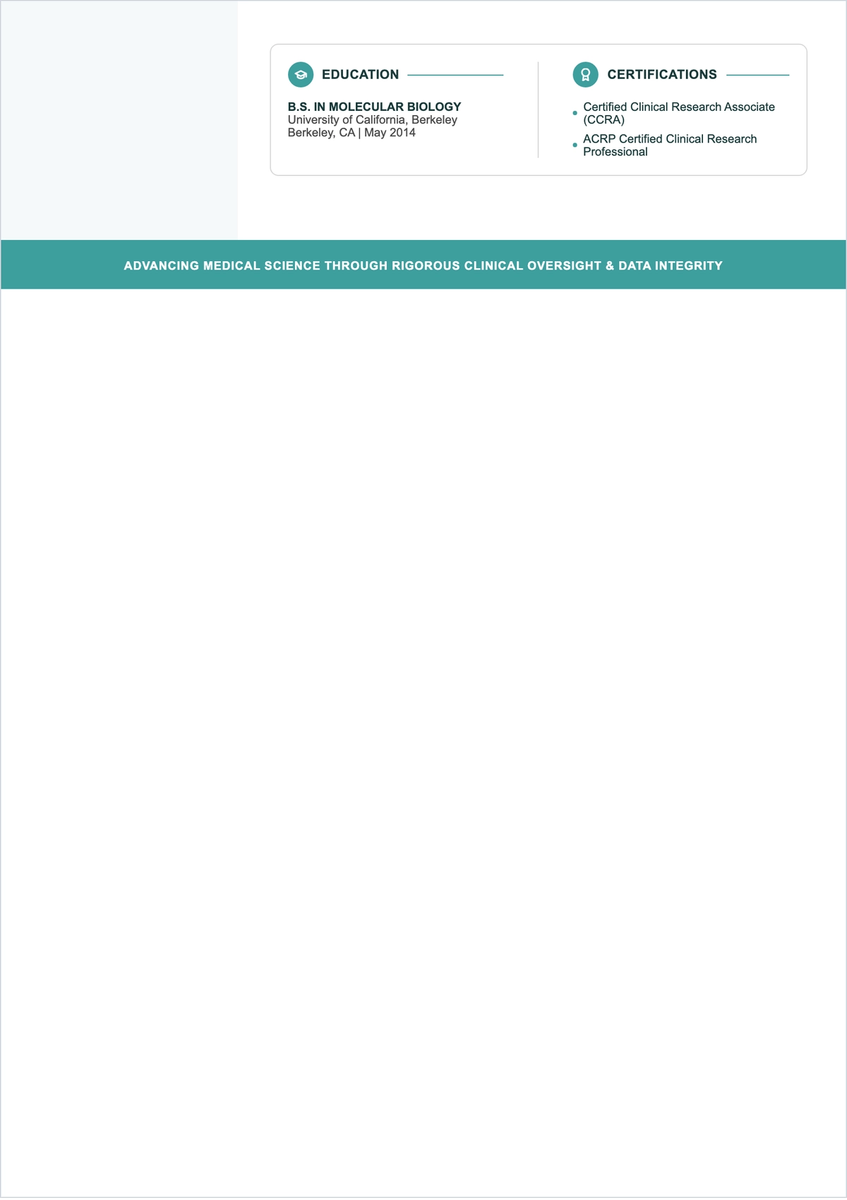 Free Aesthetic Remote Clinical Research Role ATS Resume Template