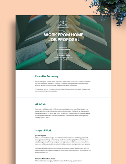 Work From Home Proposal Letter Template - Word | Google Docs