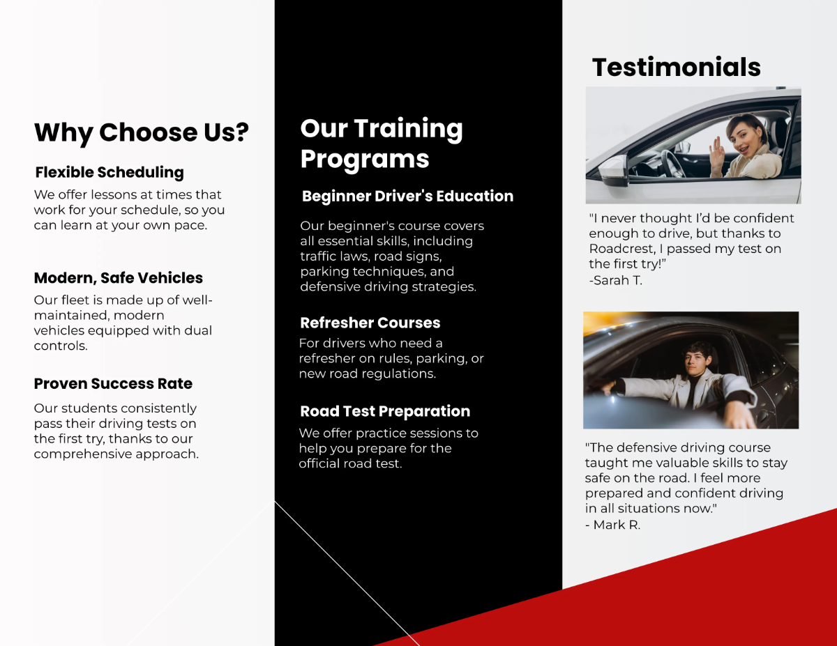 Free Driving School Brochure Template to Edit Online