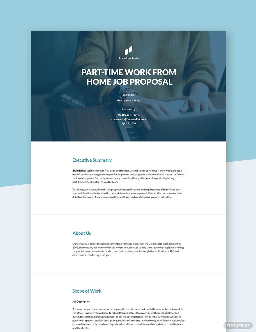 Free Work From Home Part Time Proposal Template