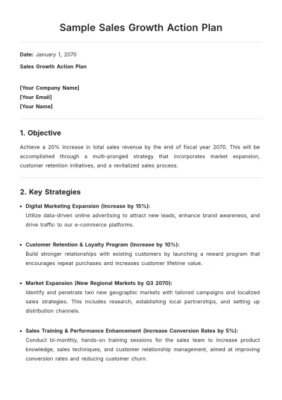 Free Sample Sales Growth Action Plan Template to Edit Online