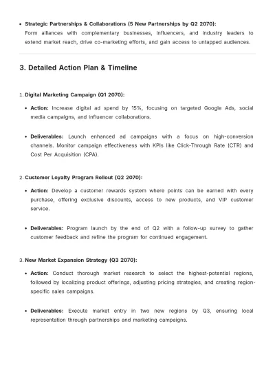 Free Sample Sales Growth Action Plan Template to Edit Online