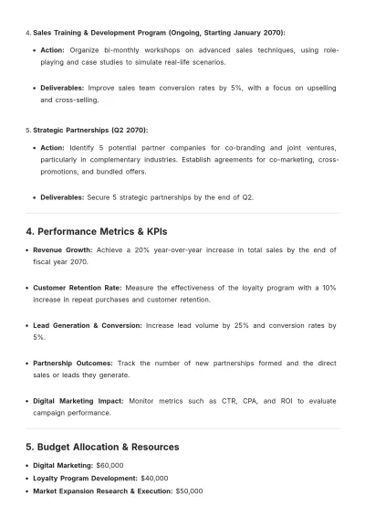 Free Sample Sales Growth Action Plan Template to Edit Online