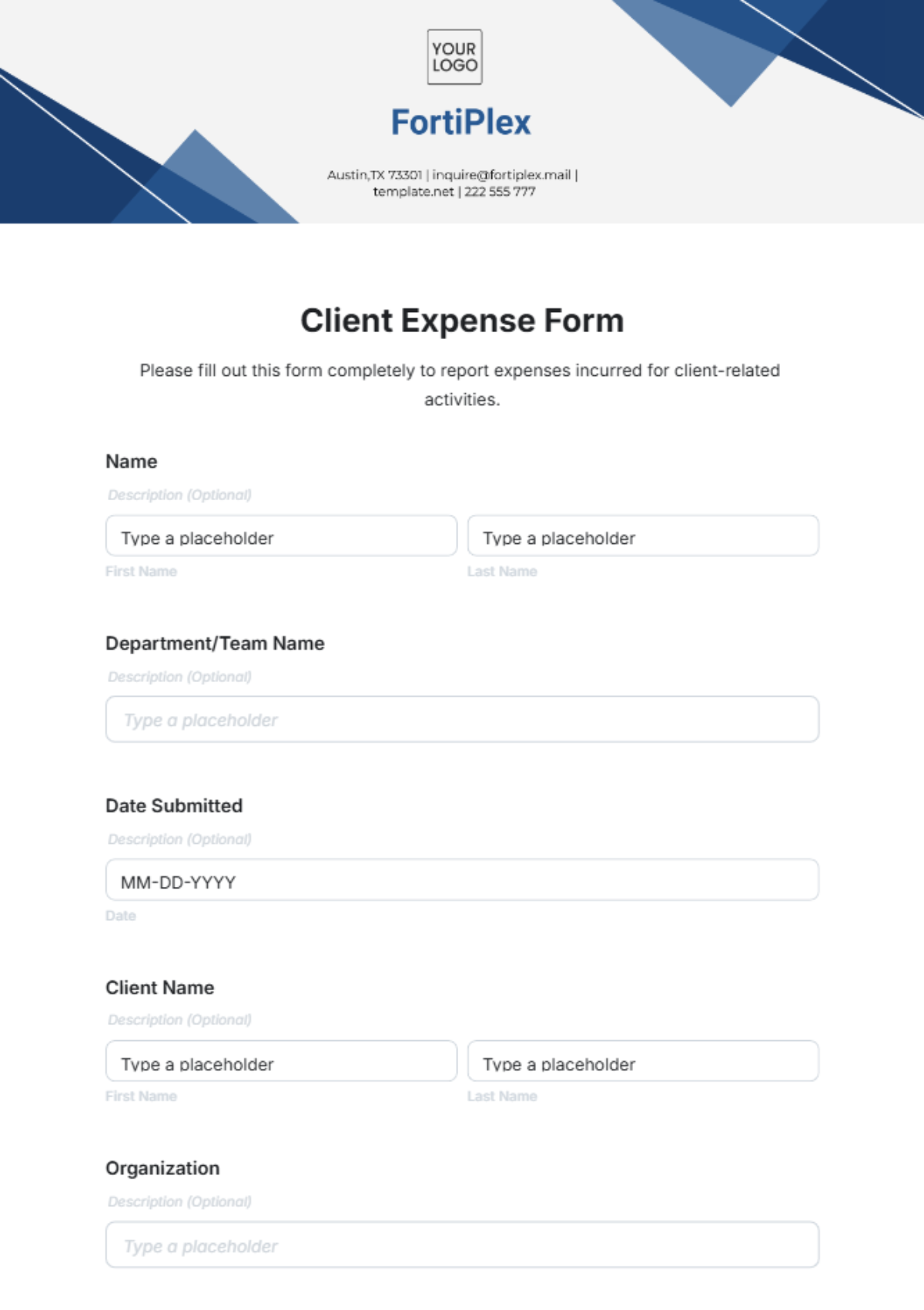 Free Client Expense Form Template