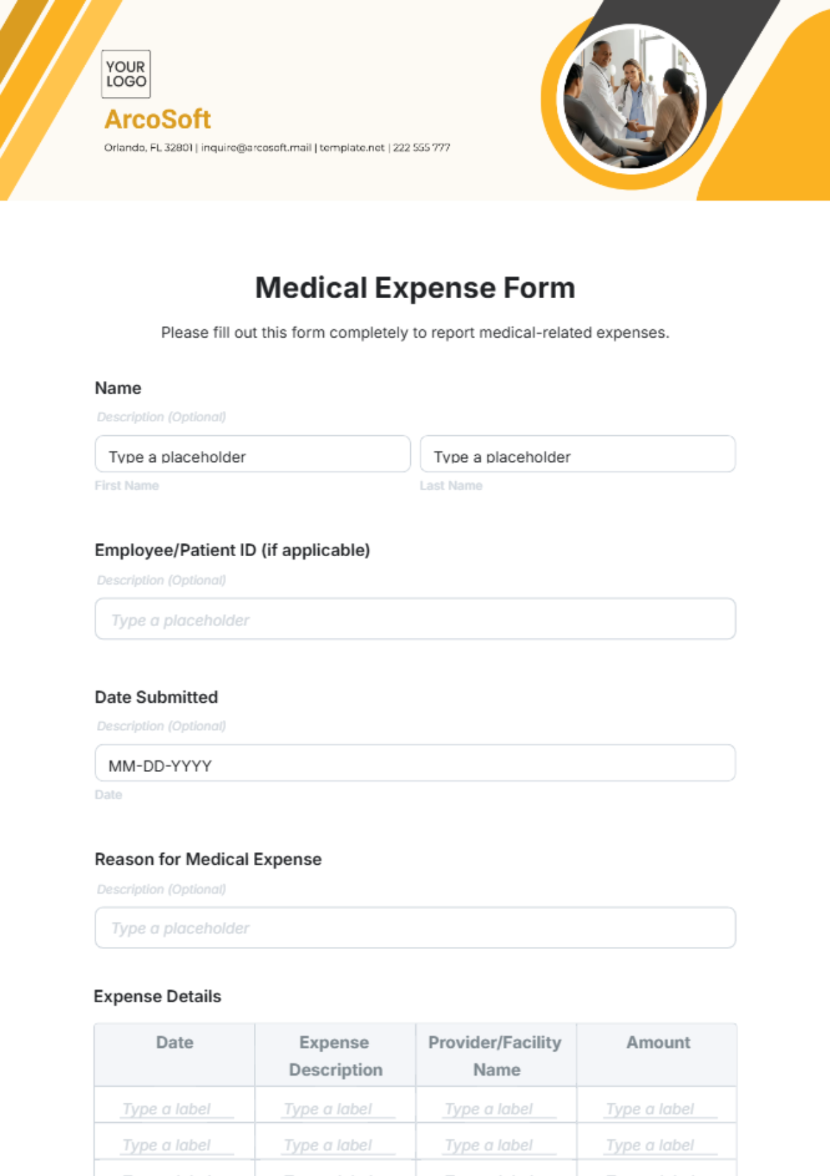 Free Medical Expense Form Template