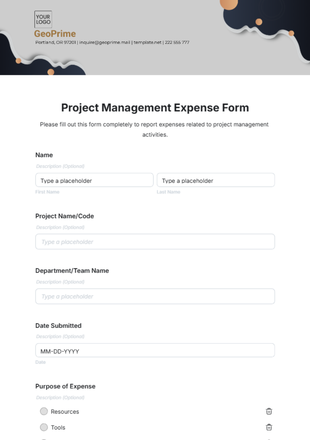 Free Project Management Expense Form Template