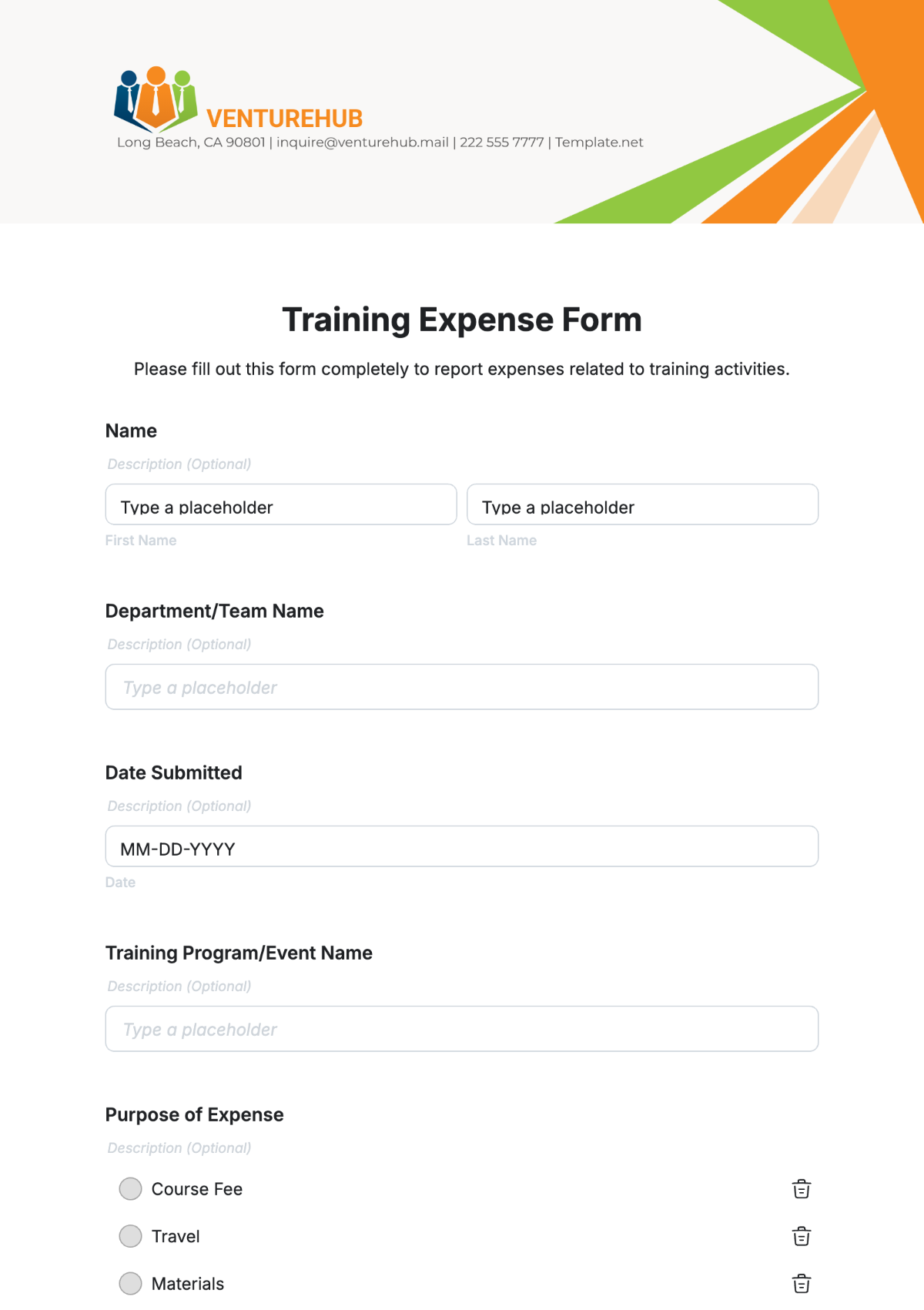 Free Training Expense Form Template