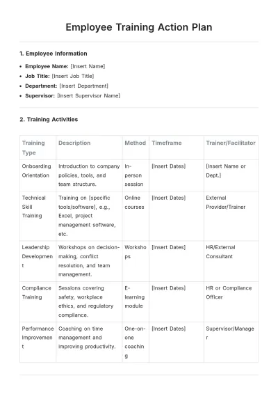 Free Employee Training Action Plan Template to Edit Online