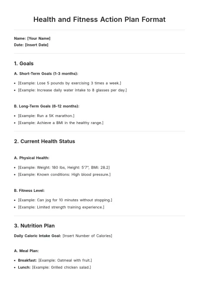 Free Health and Fitness Action Plan Format Template to Edit Online