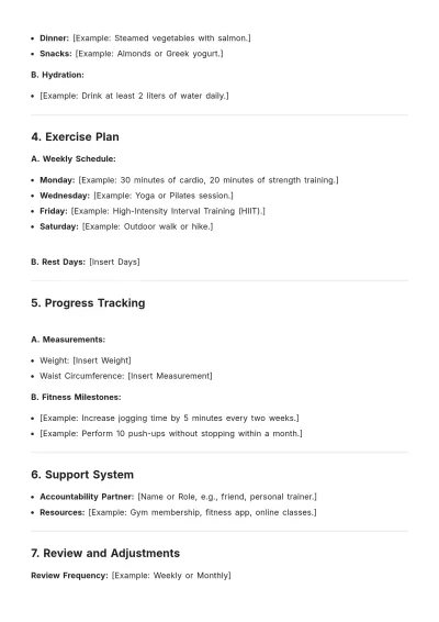 Free Health and Fitness Action Plan Format Template to Edit Online