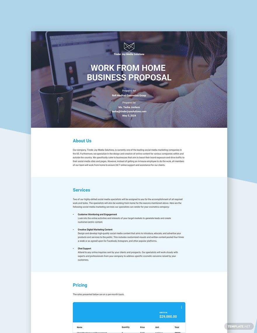 Work From Home Business Proposal Template