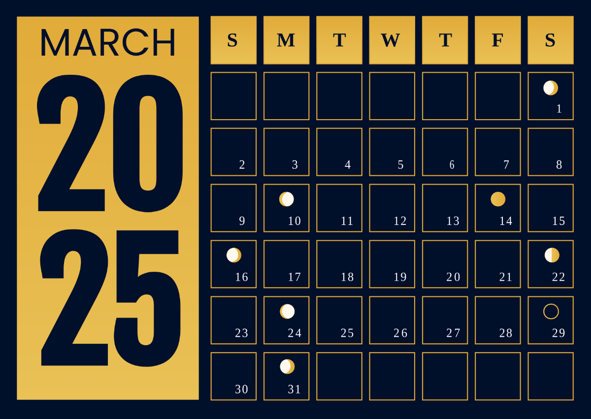 Free March 2025 Moon Calendar Template