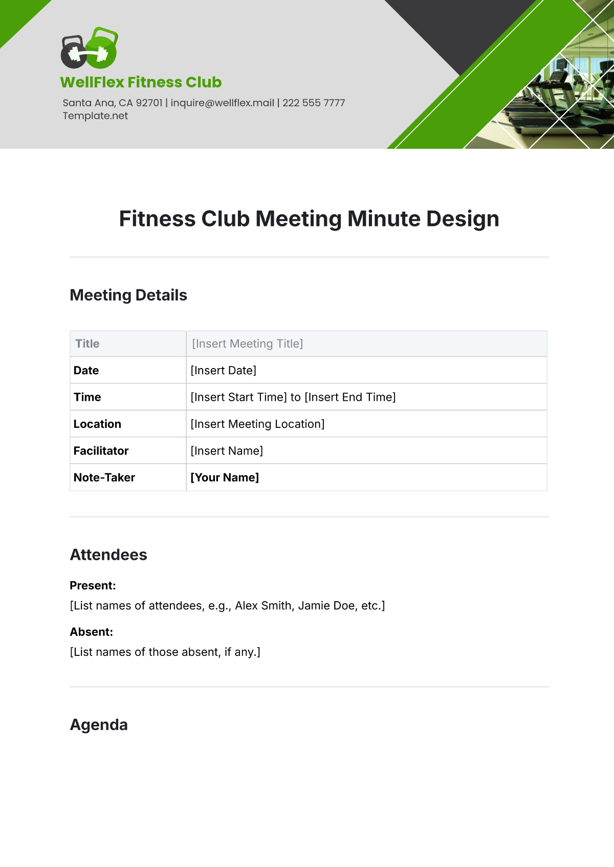 Free Fitness Club Meeting Minute Design Template