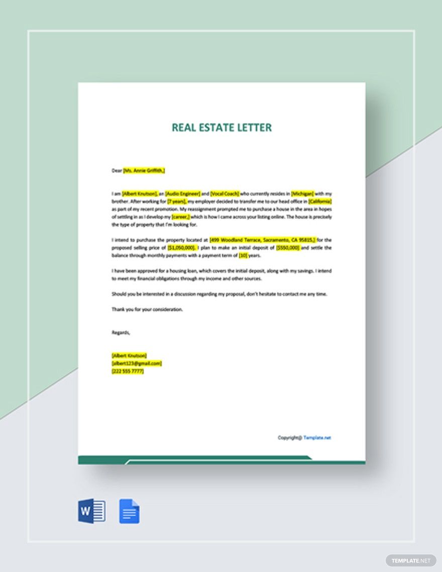 Sample Real Estate Letter in Word, Google Docs, PDF - Download | Template.net