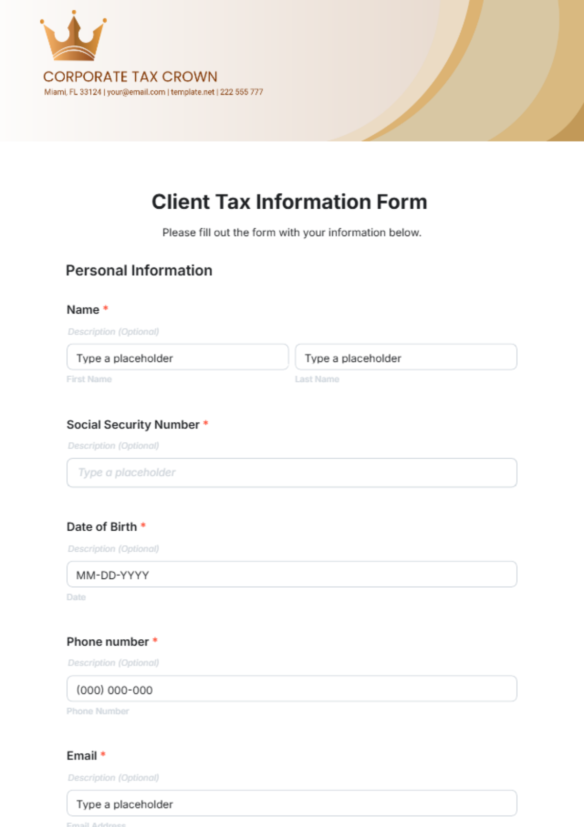 Free Client Tax Information Form Template