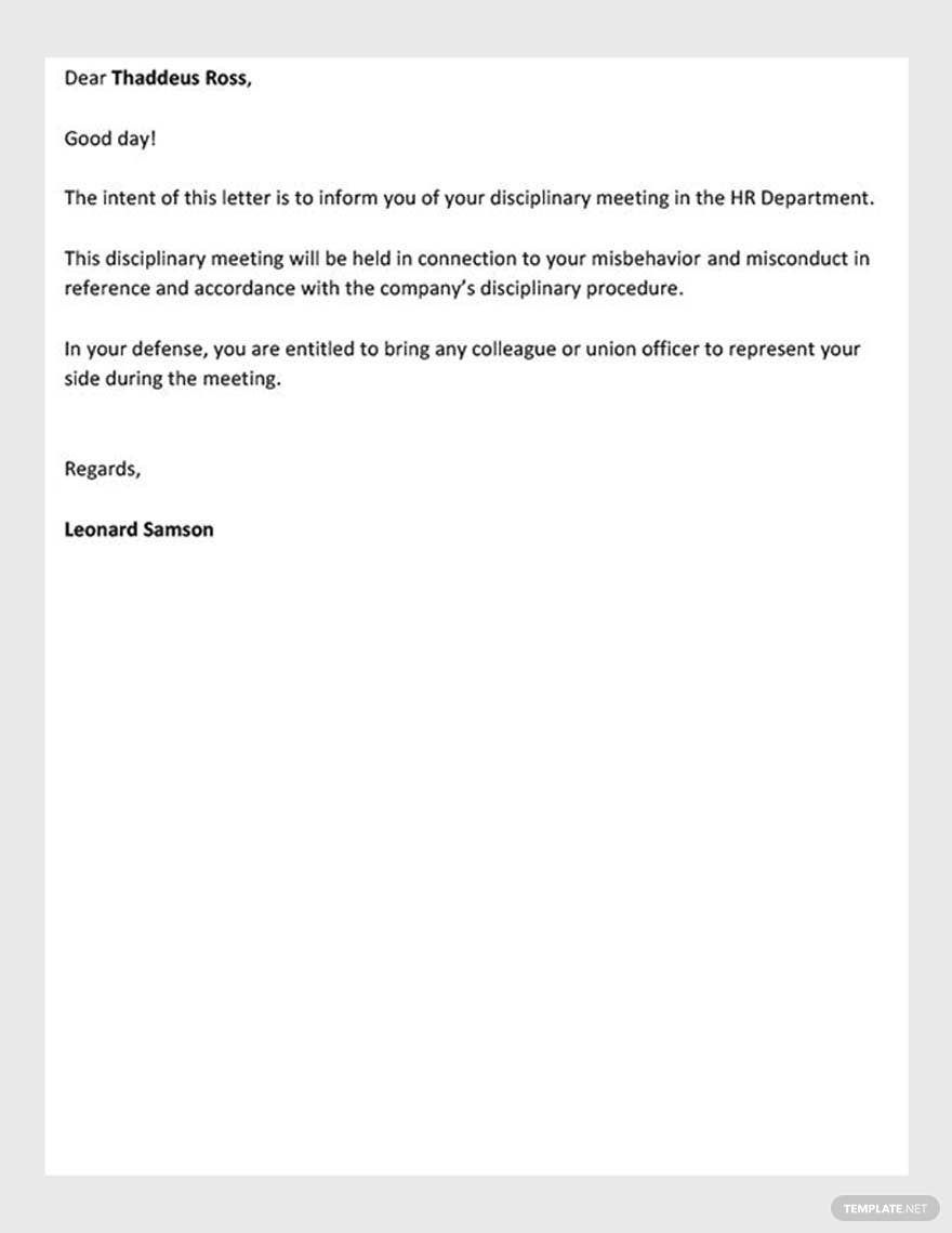 Sample Disciplinary Letter For Behavior